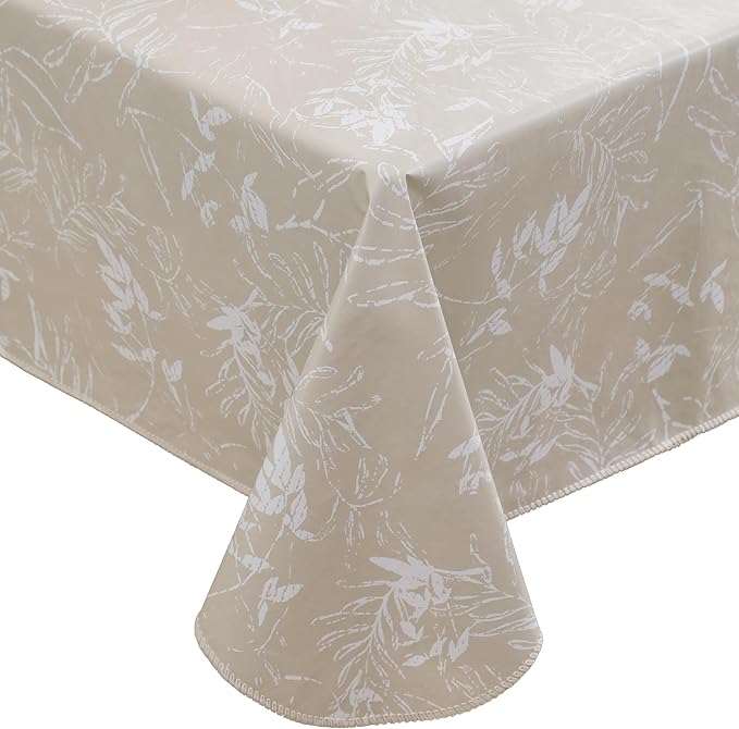 Heavy Duty Vinyl Tablecloth with Flannel Backing Waterproof Oil-Proof Plastic Table Cloth Stain-Resistant Wipeable Rectangle or Square Table Cover for Indoor and Outdoor (Beige Leaf，60x102 Inch)