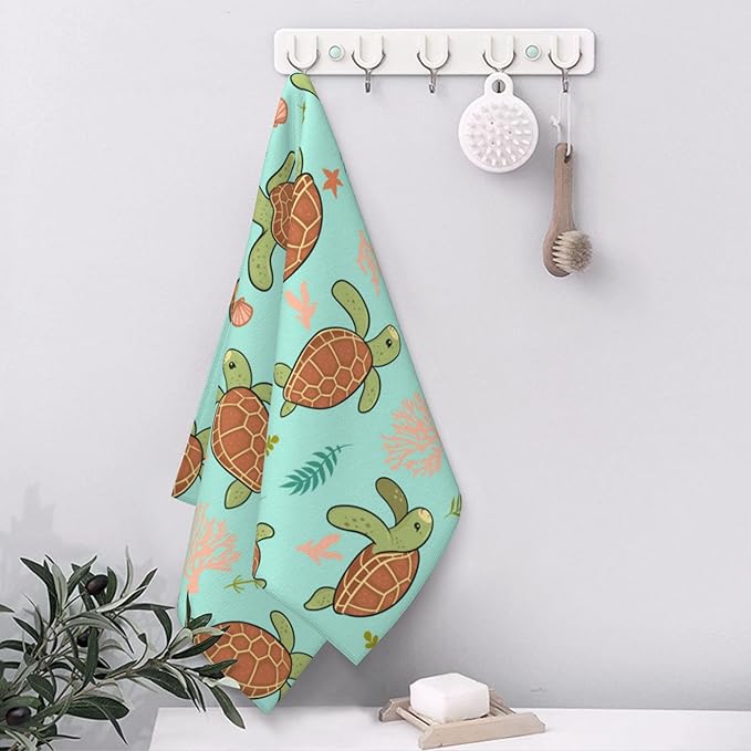 Hand Towels Set of 2 Cute Sea Turtles Towels for Bathroom Soft Absorbent Decorative Hand Bath Towels Dish Towels for Kitchen Sports Gym Yoga Home Decor 14 x 28 in