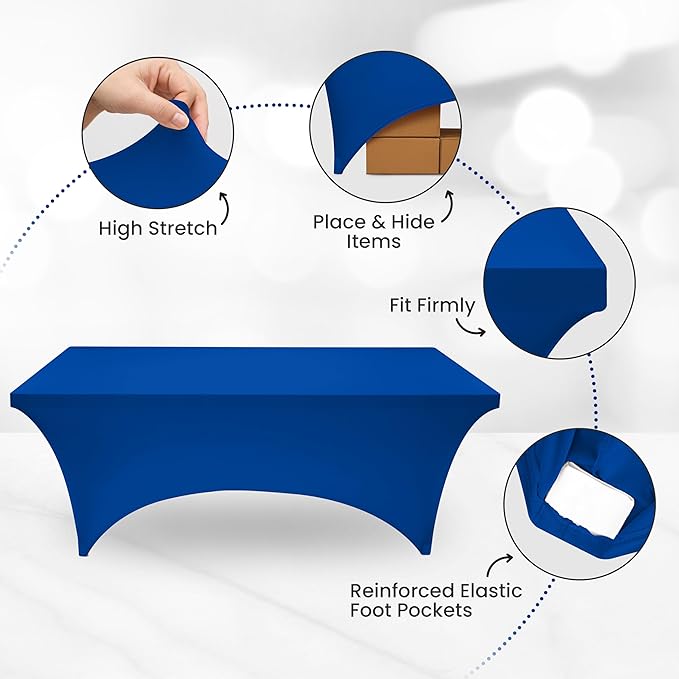 Utopia Kitchen 6FT Spandex Tablecloth [1 Pack, Royal Blue] 200 GSM Stretch, Fitted, Washable and Wrinkle Resistant Table Cloth Rectangle Cover for Trade Shows, Wedding, Parties [72Lx30Wx30H Inch]