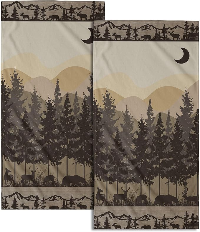 Imiss Black Bear Deer Hand Towels Set of 2-14.4 x 28.3 Inch Forest Nature Woodland Mountain Decor Soft Absorbent Fingertip Guest Towel for Home Bathroom Hotel Gym Spa