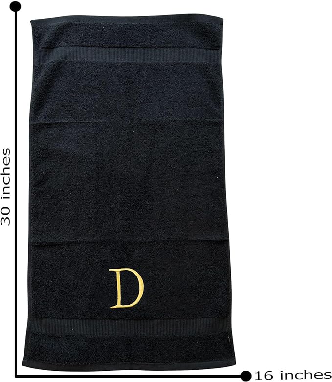 Black Luxury Hand Towel for Bathroom - Monogrammed Initial Hotel Quality Decorative Embroidered Towel for Powder Room, Spa - GOTS Organic Certified - Pack of 2 - Letter D