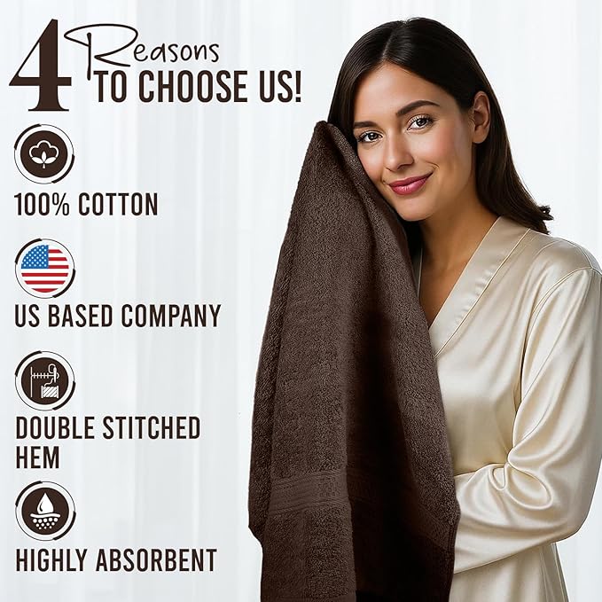 RIVERSIDE 100% Ring Spun Cotton Large Bath Towels Set of 4, 27 x 54 Inches – Quick Dry, Soft & Highly Absorbent Towels for Shower & Bathroom – Luxury 600 GSM Towels for Home, Spa, Gym, Hotel, Brown