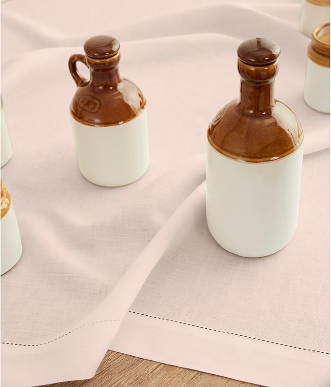 Solino Home Linen Pink Table Runner 132 Inches Long - 100% Pure Linen Extra Long Table Runner 14 x 132 Inch for Valentines - Classic Hemstitch