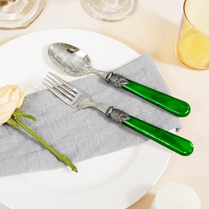 20 Pieces 18/10 Stainless Steel Elegant Silverware Set for 4,Vintage Flatware Set,Dishwasher Safe (20, Deep Green)