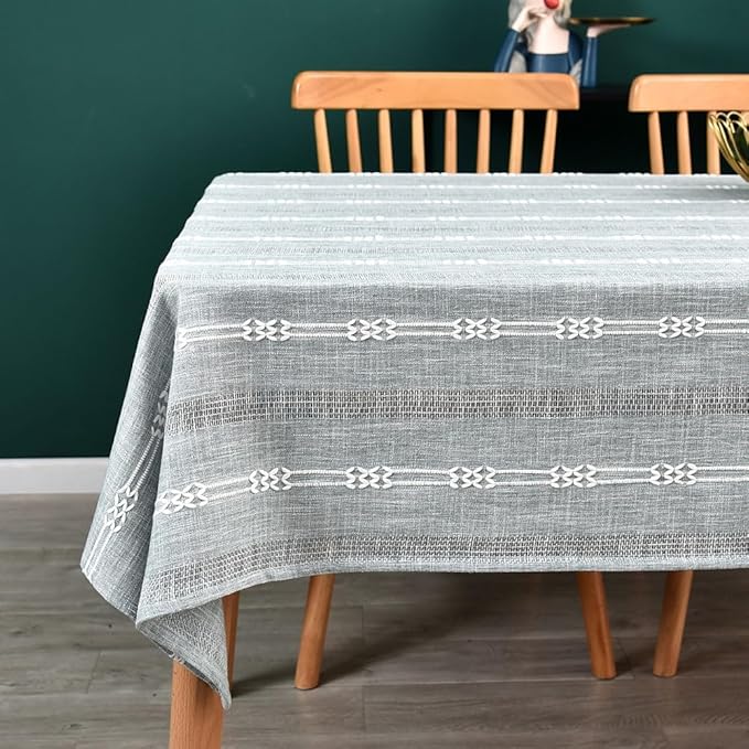 Heavy Duty Cotton Table Cloth for Rectangle Table Gray Rectangular Farmhouse Vintage Tablecloth Washable Rustic Table Cover (Gray, Rectangle, 52''x 86'', 6-8 Seats)