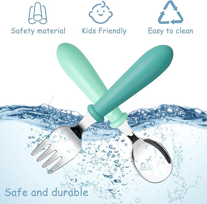 12 Pieces Toddler Utensils Toddler Forks and Spoons, Kids Silverware Stainless Steel Childrens Safe Cutlery Set for Self Feeding, Dishwasher Safe