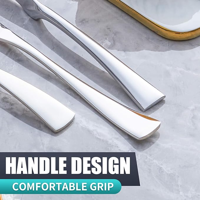 24 Pieces Silverware Set with Steak Knives Service for 4,Modern 18/10 Stainless Steel Flatware Cutlery Set,Utensil Set for Home Restaurant Hotel,Mirror Polished,Dishwasher Safe