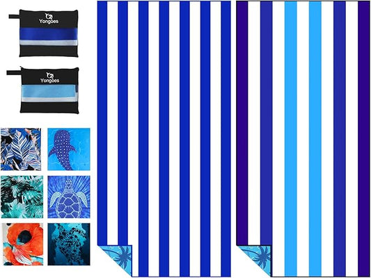 2 Pack Microfiber Lightweight Thin Beach Towel Sand Free Quick Dry Super Absorbent Large Towels for Swimming Pool Yoga Gym Travel Vacation Beach Accessories Essentials Stripes