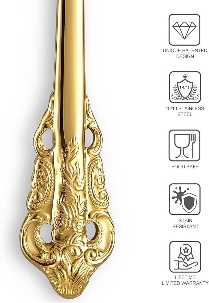 KEAWELL Luxury Salad Forks Dessert Forks Set, Set of 4, 18/10 Stainless Steel, 7 Inches, Dishwasher Safe, Mirror Polished, Silverware Fork Set (Gold)