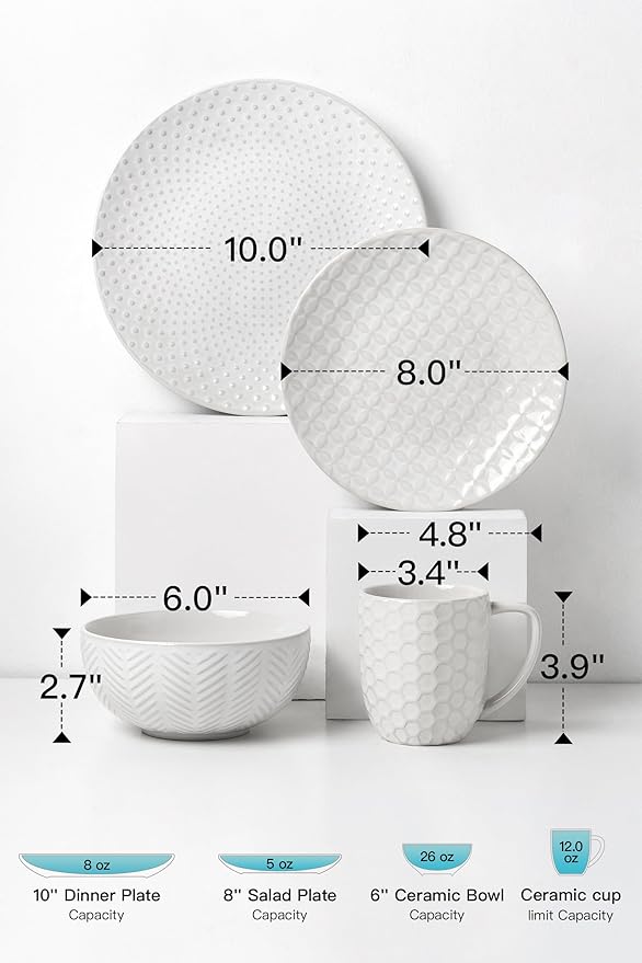 16-Piece Ceramic Dinnerware Set with Mugs,Plates and Bowls Set for 4 with Coffee Mugs,Elegant Dish Set for Everyday Dining