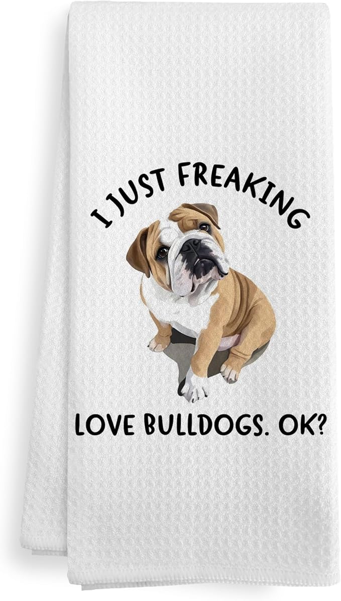 Funny English Bulldog Dog Kitchen Towels, Funny English Bulldog Dog Gifts for Women Men, Bulldogs Decor Dish Hand Tea Towels for Bathroom Kitchen, 16x24 Inches
