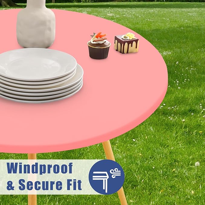 Round Spandex Tablecloth, Elastic Fitted Waterproof Tablecloths for 36"-44" Tables, Stretch Washable Picnic Table Cover for Camping, Dining, Indoor and Outdoor,Coral Red