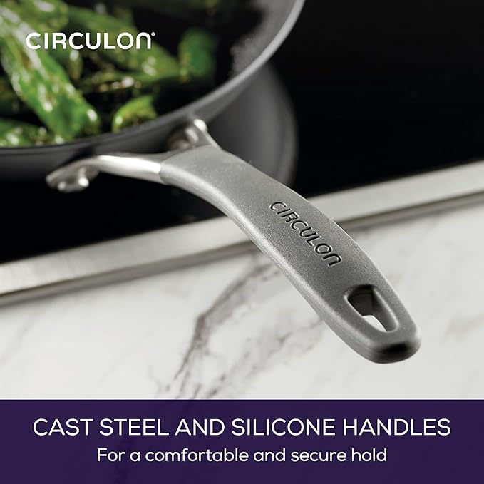 Circulon A1 Series with ScratchDefense Technology Nonstick Induction, Frying Pans/Skillets with Lids, Metal Utensil Safe, Skillet Set w/Lid (8.5", 10" & 12") - Graphite