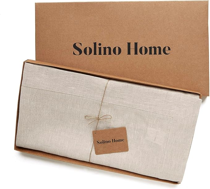 Solino Home Linen Tablecloth 60 x 144 Inch - 100% Pure Linen Light Natural Table Cloth for Rectangular Tables - Athena, Machine Washable Cloth Tablecloth for Holiday
