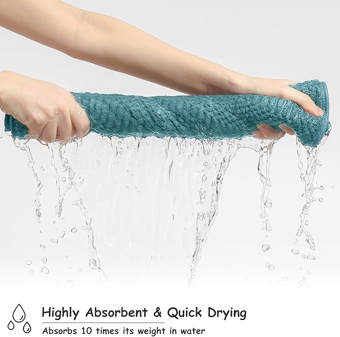 18 Pcs Turquoise Woven Family Towels Set-6 Bath Sheets,6 Hand Towels,6 Washcloths Soft Polyester Towels Absorbent Shower Towel Quick Dry Beach Chair Towel Lint Less Towels Set for Bathroom Spa Gym