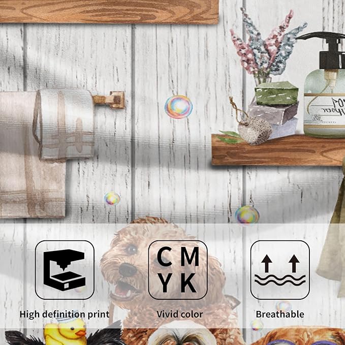 Imiss Funny Dog Hand Towel 14.4 x 28.3 Inch Cute Animal Kitchen Dish Cloths Rustic Barn Wooden Multipurpose Kitchen Washcloths Set of 2 for Bathroom Kitchen Hotel Spa Decor