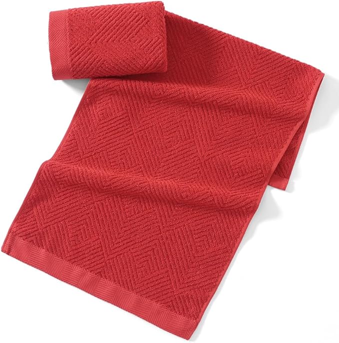 sense gnosis Red Hand Towel Set of 2 Premium 100% Cotton Herringbone Striped Weave Ultra Soft Highly Absorbent Hand Towel for Bathroom 13 X 29 Inch