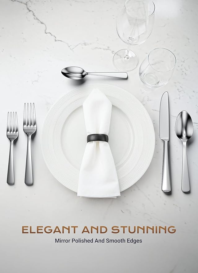 20-Piece Flatware Sets, Silverware Set for 4, Durable Stainless Steel Tableware in Ergonomic Design Size and Weight, Kitchen Utensils Set with Steak Knives, Rust-proof, Dishwasher Safe