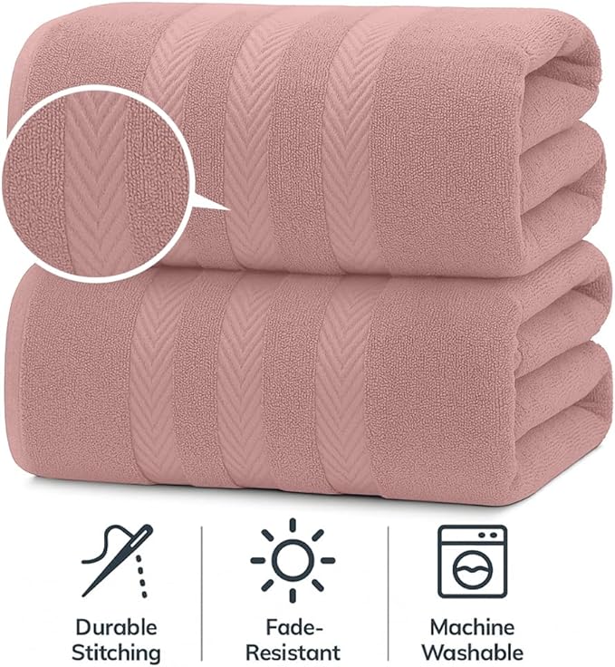 RIVERSIDE Pack of 2 Extra Large Bath Sheets 35 x 70 Inches - 100% Ring Spun Cotton Hotel Quality Oversized Bath Towels - Super Soft, Highly Absorbent & Quicker to Dry - Dusty Rose