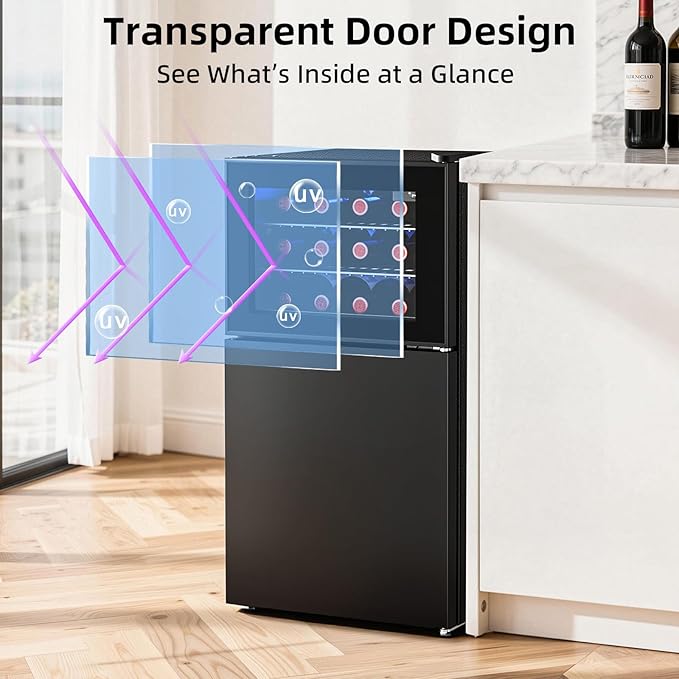 Antarctic Star 2.6 Cu. Ft Wine Cooler, Dual Zone Mini Fridge with Electronic Temperature Control, LED Light, Upper & Lower Shelves for Wine, Champagne, Beer, for Home, Office, Bar, Bedroom