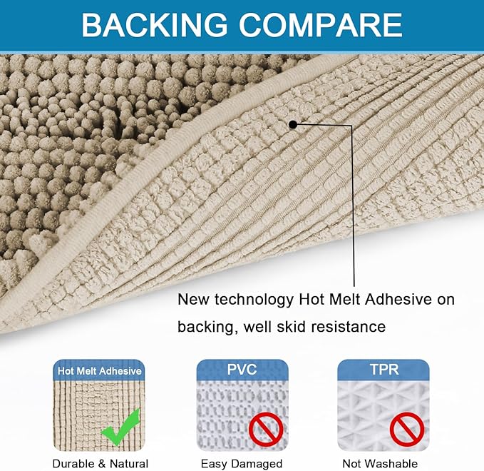 H.VERSAILTEX Bath Rugs for Bathroom Non Slip Bath Mats Thick Chenille Striped Bath Rug Runners 59" x 20" Absorbent Fluffy Soft Shaggy Mats Dry Fast Plush Area Carpet for Bath Room - Fog