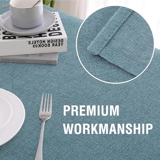 H.VERSAILTEX Linen Textured Tablecloth 60 x 102 Waterproof Decorative Table Cloth Spill-Proof Linen Look Cover for Party Table Extra Soft and Thick Fabric Wrinkle Free, Heather Stone Blue