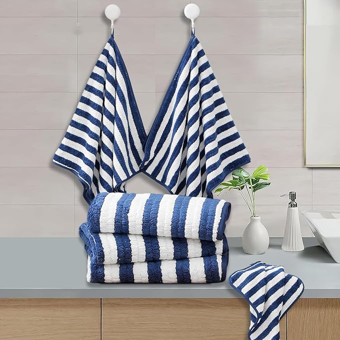 18-Piece Microfiber Bath Towels Set - 6 Bath Sheet, 6 Hand Towels, 6 Washcloths, Soft, Highly Absorbent Bathroom Towel, Quick Dry & Less Lint Shower towel for Bathroom, Hotel, Spa, Dorm-Blueberry