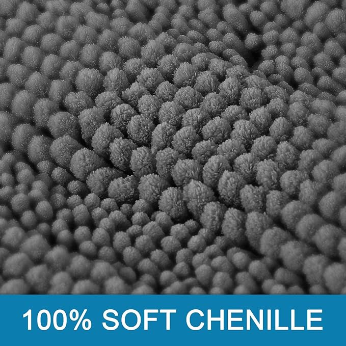 H.VERSAILTEX Grey Bathroom Rug Set Bath Mats, 2 Piece Bath Rugs Non Slip Thick Soft Chenille Striped Bath Rug Set, Bath Mats for Bathroom Sets (Grey, 20" x 32"/17" x 24")