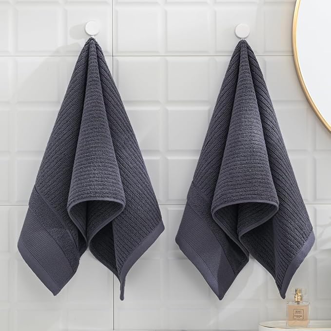 sense gnosis Dark Grey Hand Towel Thick Ribbed Striped Pattern 100% Cotton Absorbent 2 PC Hand Towel Set for Bathroom Home Decorative 13 x 29 Inch