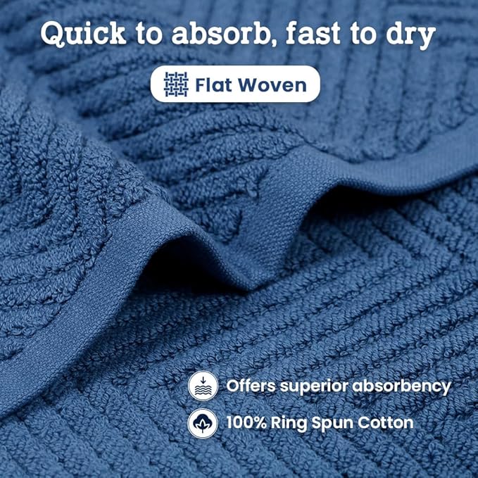 Casa Lino 100% Cotton Bath Mat Set of 2 (NOT A Rug) - 34" x 22" Bathroom Floor Towels - Machine Washable, Soft, Highly Absorbent & Quick Dry Bath Floor Towel (Navy)