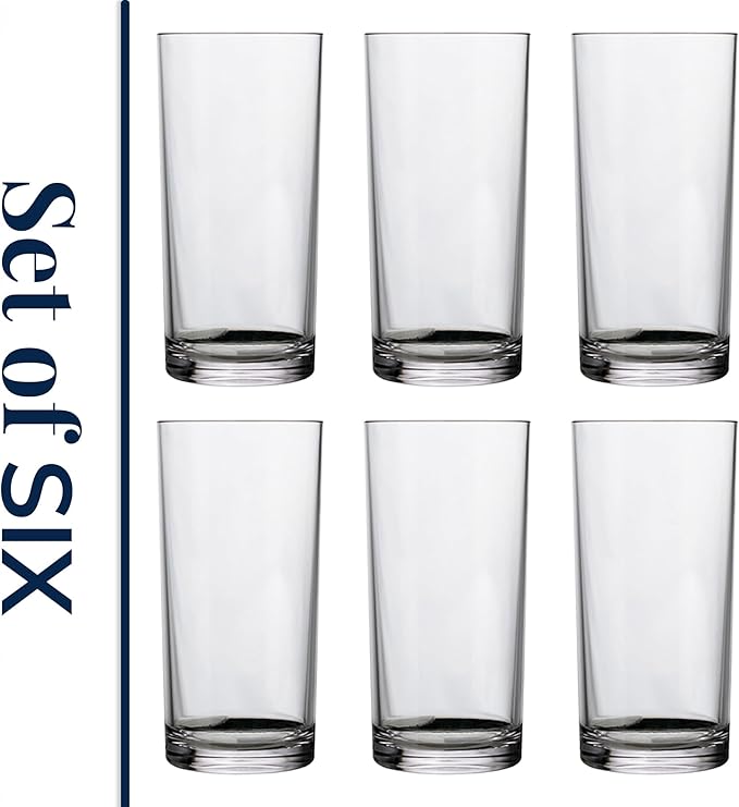 US Acrylic Classic Clear Plastic Reusable Drinking Glasses (Set of 6) 24oz Iced-Tea Cups | BPA-Free Tumblers, Made in USA | Top-Rack Dishwasher Safe