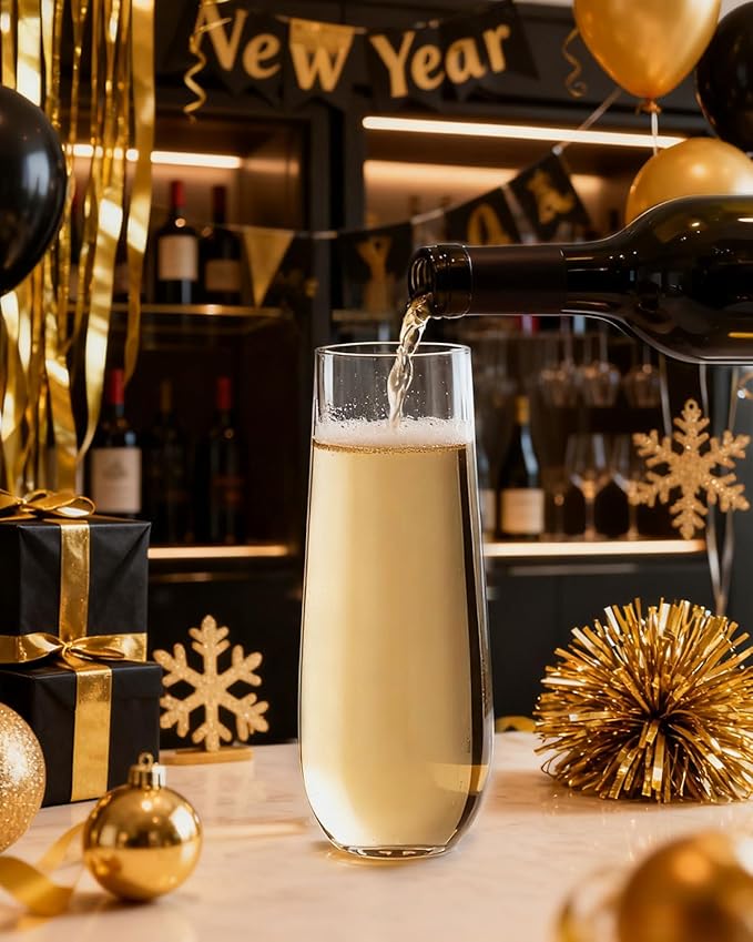 Ciaell 24 Pack Plastic Champagne Flutes - 9 Oz Disposable Champagne Glasses - Stemless Mimosa Glass for Parties & Weddings & Birthdays & Christmas