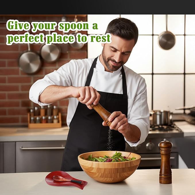 Patelai Acacia Wood Spoon Rest for Stove Top Bamboo Holder for Spatula Rest for Kitchen, Counter Spoon Holder for Countertop, Modern and Rustic for Farmhouse as Dining Table Decoration (Mahogany)