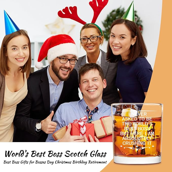 Futtumy The World's Best Boss Whiskey Glass 10 Oz, Boss Day Gifts for Him, Best Bosses Gifts for Men Man Male, Bosses Day Gift on National Bosses Day Christmas Birthday