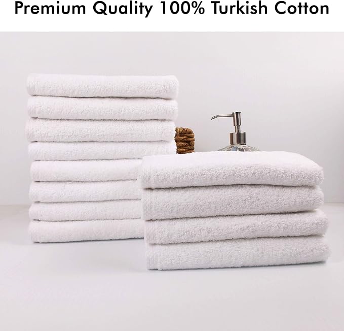 Classic Turkish Towels CTT - Premium Washcloths 12 Pack Set, 100% Turkish Cotton, Highly Absorbent & Quick Dry, Face Towels Wash Cloths for Hotel, Spa & Gym | 12"x12" (White)