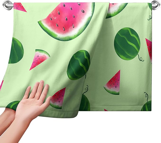 Watermelon Cotton Kitchen Towel Set of 2 Green Tropical Fruits Hand Towels Summer Dish Towel Reusable Portable Drying Baking Tea Towel for Kitchen Home Cleaning Bath Decor