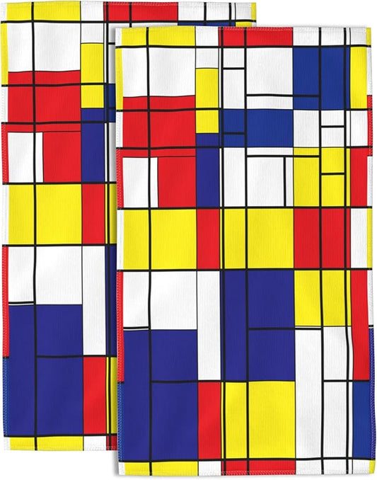 Abstract Geometric Hand Towel,Abstract Modern Hand Bath Towels Set of 2 Dish Towels Soft Absorbent Decorative Hand Towels for Bathroom Kitchen Yoga Home Decor 14 x 28 in