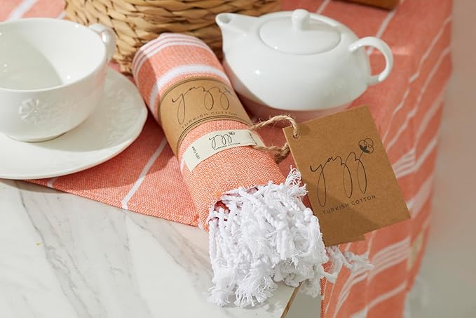 Turkish Hand Towels - Set of 2, 18" x 30" inches, Bathroom & Decorative Cotton Hand Towels or Kitchen Dishcloth, Tea, Yoga, Face, Gym (Orange)