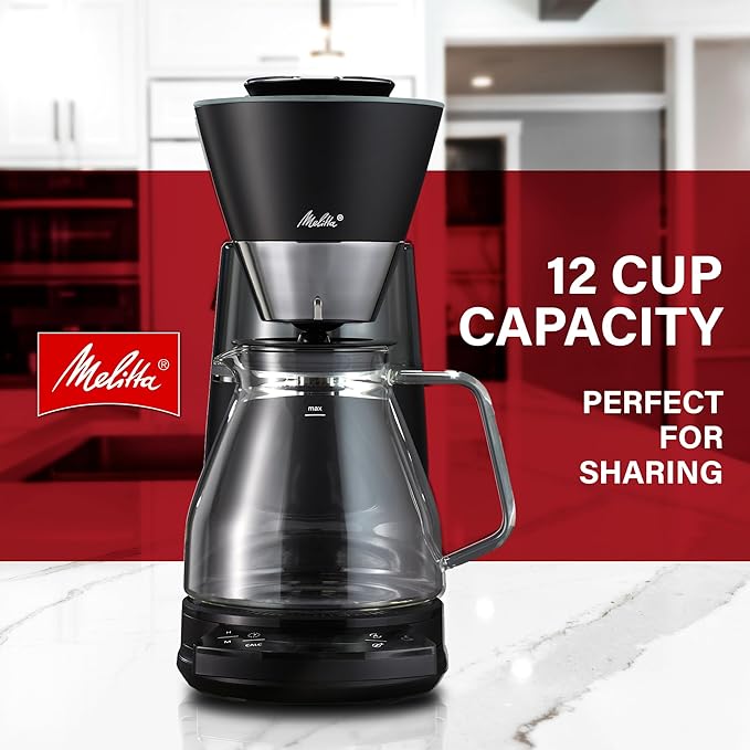 Melitta Vision 12-Cup Drip Coffee Maker, Automatic and Programmable, 96oz Capacity with 5-Pack Coffee Filters | Black