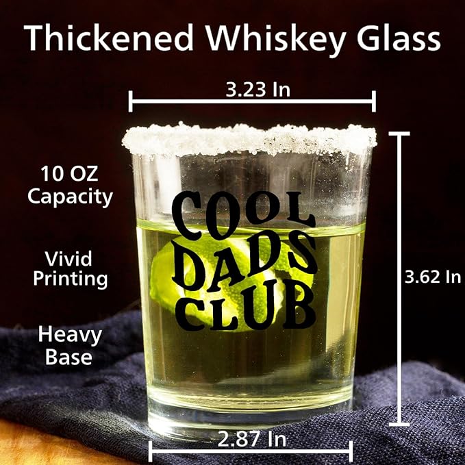 Dad Whiskey Glasses 10 oz, Dad Gifts for Birthday Christmas Father's Day from Kids Son Daughter, Cool Dads Club Old Fashioned Rocks Glasses Cup for Men Drinking Scotch Bourbon Liquor
