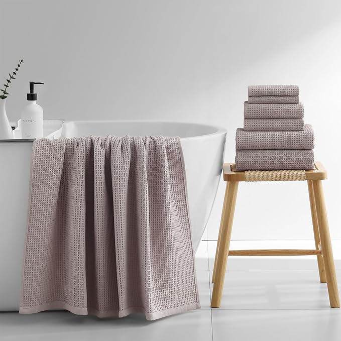 40 x 80 Inches Extra Large Bath Sheets Towels Microfiber Waffle Oversized Bath Towels for Bathroom Quick Dry Lightweight (Beige,6PCS)