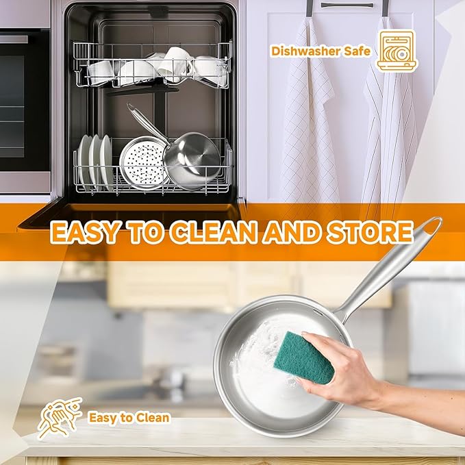 Stainless Steel Small Brushed Saucepan With Lid, Induction Cooking Sauce Pot Pans, 18/10 Tri-Ply Heavy Bottom Saucier Cookware, Dishwasher Safe & Oven Safe (1.5QT)