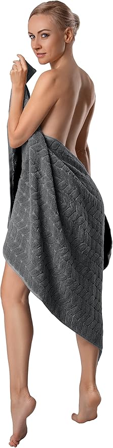 BAGNO MILANO Turkish Cotton Ultra-Soft Plush Absorbent Quick Dry Bathroom Towel Set, Made in Turkey (Gray, 2 pcs Bath Towel Set)