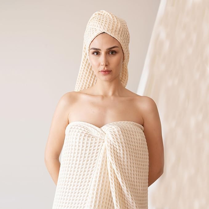 Premium Waffle Hand Towels Pack of 4 Extra Large 20x35 inch - 100% Turkish Cotton, Waffle Weave, Quick Dry, Lint Free, Super Absorbent, Thin Hand Bath Towel (Natural, Set of 4 Hand Towels)