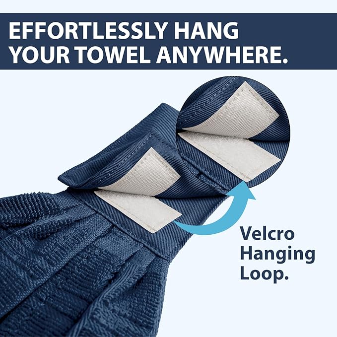 Blue Needles Hanging Kitchen Towels - Blue 100% Cotton Solid Kitchen Tie Towel, Set of 2 Hand Dish Cloth with Hanging Loops 9 x 17 Inches, Absorbent, Super Soft, and Fast Drying Home Essential