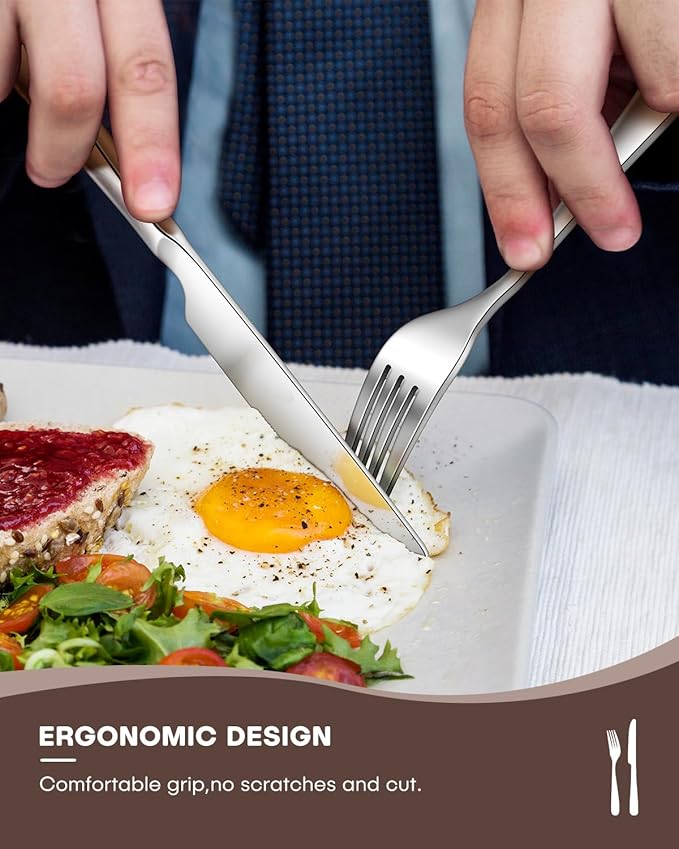 Silverware Set, Ollex 60 Pieces Heavy Duty Stainless Steel Flatware Cutlery Set for 12, Mirror Polished Tableware Eating Utensils Set Include Knife Spoon Fork Set for Kitchen, Dishwasher Safe