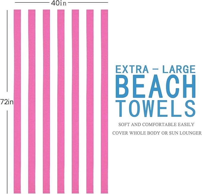 Genovega 6 Packs Oversized Stripe Beach Towel Thin Terry Set Extra Large XL Big Clearance Soft Super Absorbent Swim Towels Pool Bath Travel Accessories Essentials Bulk Men Women Adults Gift Pink