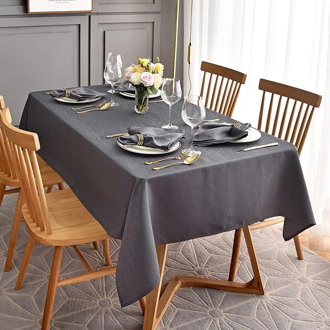 maxmill Jacquard Tablecloth Swirl Design Spillproof Wrinkle Free Heavy Weight Soft Table Cloth Decorative Fabric Table Cover for Outdoor and Indoor Use Oblong 60 x 120 Inch Charcoal