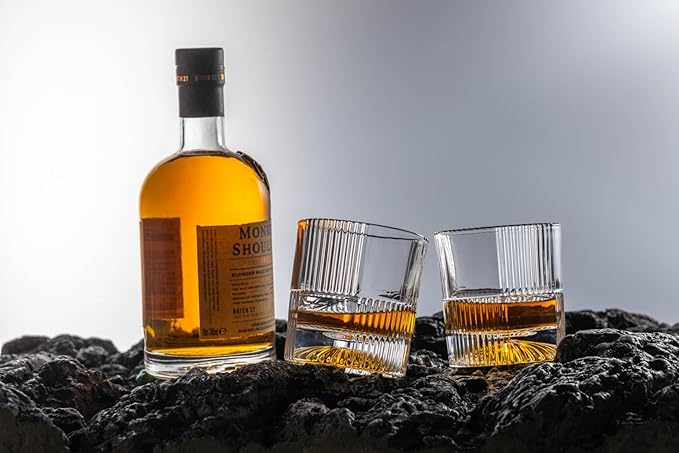 10oz Old Fashioned Whiskey Glasses Set | Lead-Free Crystal, Heavy Base, Rock Glass with Elegant Tile Design, 4-Piece Set for Scotch & Cocktails