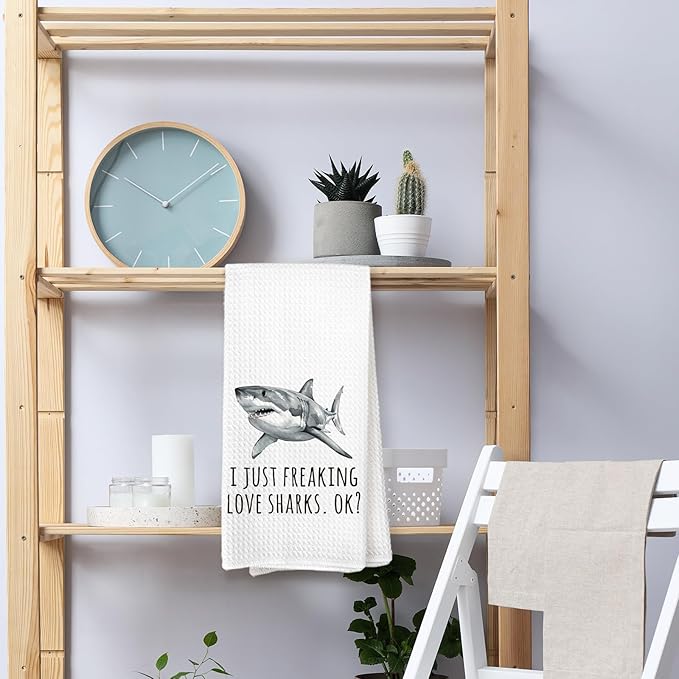 Ocean Shark Bathroom Gifts Decor Hand Towels - I Just Freaking Love Sharks Kitchen Towels, Ocean Shark Animal Kids Bathroom Decor Hand Towels, Sharks Gifts for Women,Home & Kitchen